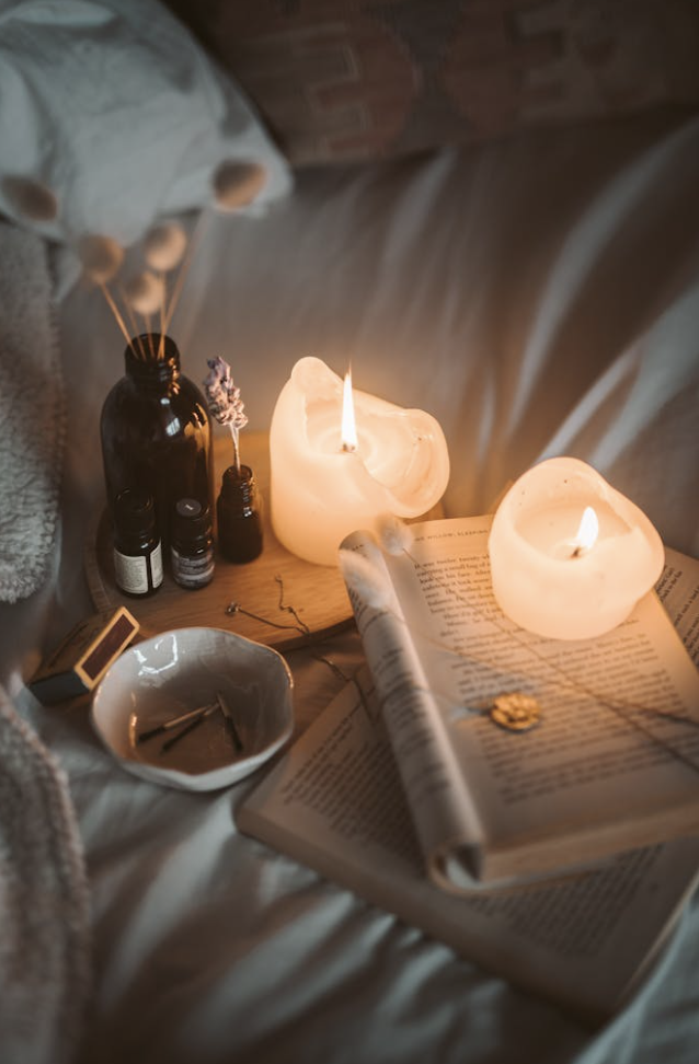 Soft lighting and relaxing space for energy healing sessions