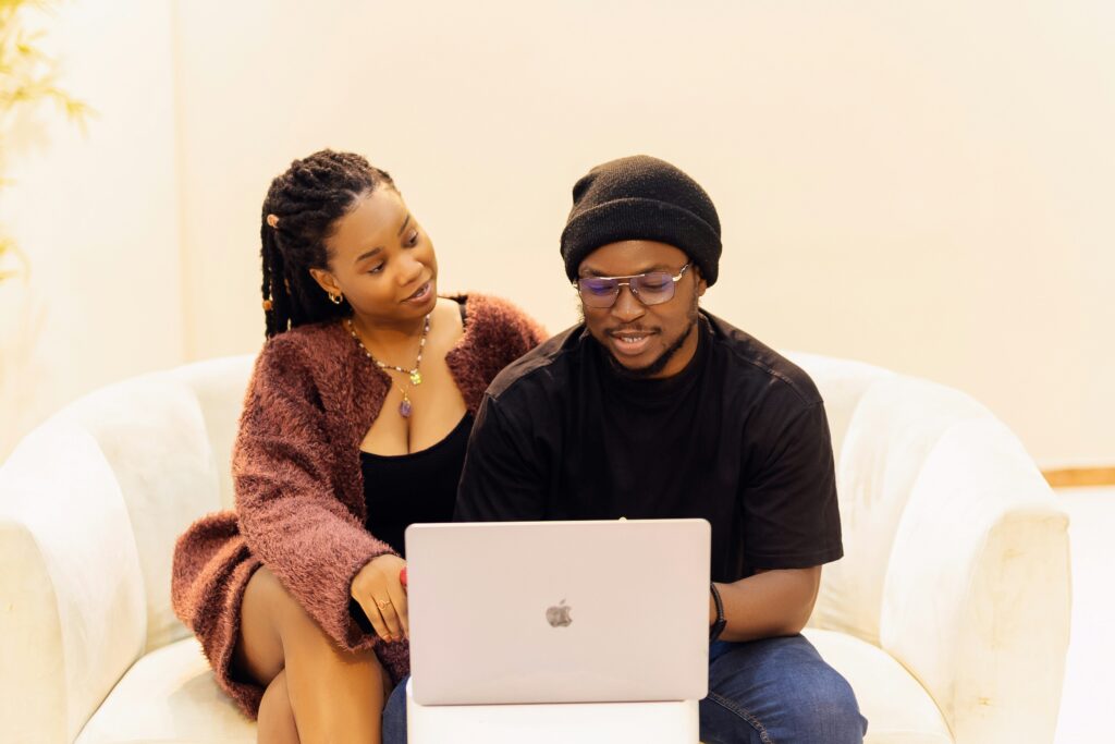 Couple researching integrative male fertility support options together