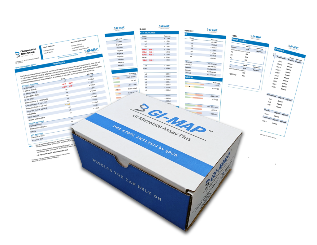 GI-MAP stool test kit used to screen for gut pathogens including Cyclospora